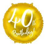 Zlatni balon za 40. rođendan sa helijumom – okrugli zlatni folija balon sa belim natpisom 40th Birthday