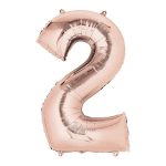 Rose gold balon broj 2 sa helijumom – metalik folija balon sa prelivom roze i zlatne boje, napunjen helijumom, 102cm