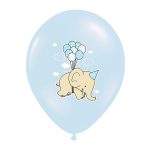 Plavi balon sa printom slončeta napunjen helijumom sa trakom i tegom