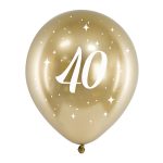 Chrome zlatni latex balon sa brojem 40 i belim zvezdicama za četrdeseti rođendan