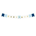 Baner Baby Boy 160cm – tamno plave, svetlo plave i bele zastavice sa zlatnim balon slovima BABY BOY