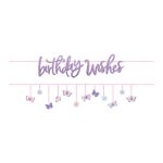 Baner Birthday Wishes 365cm – ljubičasta glitter slova birthday wishes sa visećim leptirima i cvećem