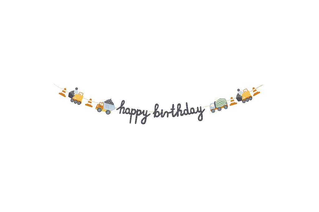 Baner građevina Happy Birthday 2m sa kamionima i građevinskim vozilima