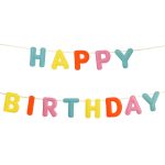 Baner Happy Birthday 3m – 3D balon slova u tirkiznoj, žutoj, narandžastoj i roze boji u dva reda