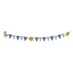 Baner Happy Birthday dino plavi 180cm – tamno plave zastavice sa dinosaurusima i HAPPY BIRTHDAY