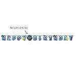 Baner Happy Birthday Fortnite 320cm – plavi baner sa Fortnite ikonama (lobby, lamp, padobranac) i brojem godine u centru