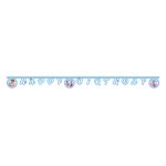 Baner Happy Birthday Frozen 2m – plava paleta sa Elsa i Ana slika u krugovima među slovima
