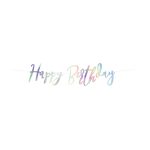 Baner Happy Birthday presijavajući – iridescentna cursive slova u duga prelivu