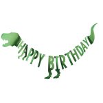 Baner Happy Birthday T-Rex 2m – zeleni folijski T-Rex sa slovima HAPPY BIRTHDAY u telu