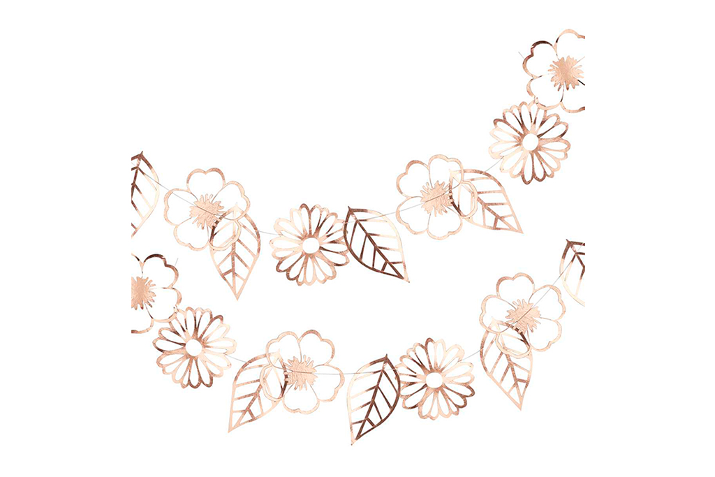 Baner rose gold cvetići 3m – girlanda sa rose gold papirnim cvetovima i listovima