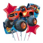 Blejz buket balona - supershape Blejz monster truck sa dva kvadratna balona i dve crvene zvezde