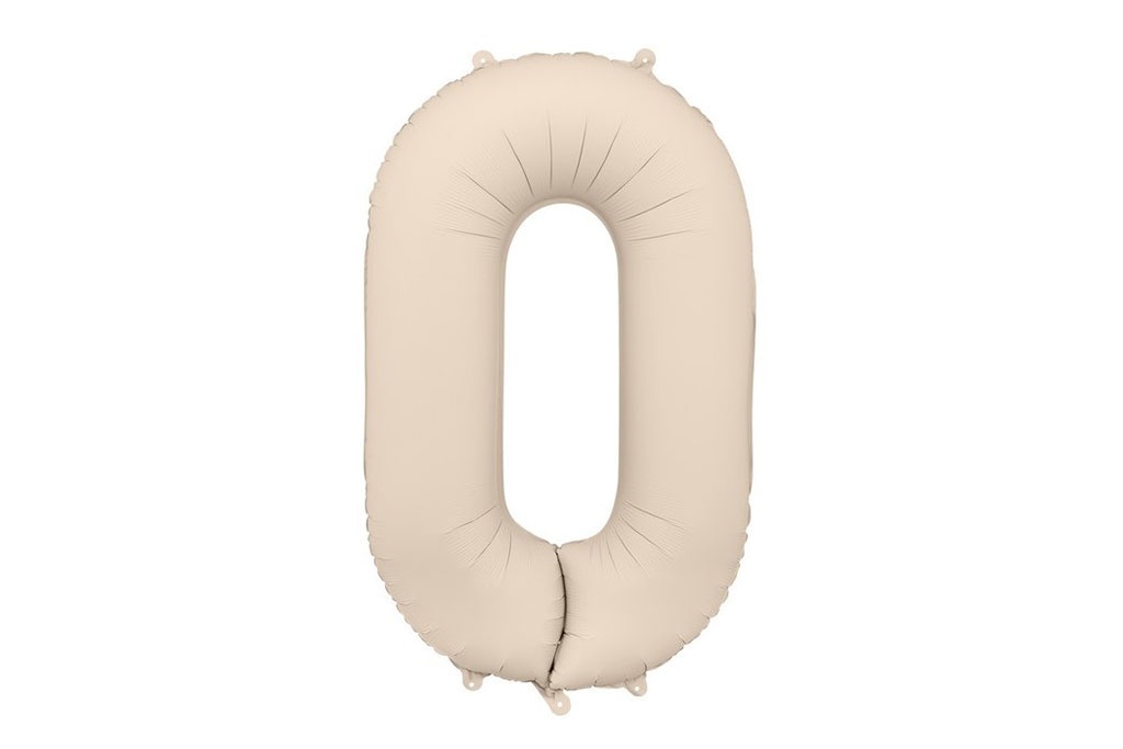 Krem balon broj 0 sa helijumom – 102cm Krem balon broj 0 sa helijumom – mat folija balon krem boje u obliku broja 0 za jubileje