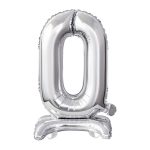 Srebrni balon broj 0 sa postoljem – sjajni srebrni folija balon u obliku broja 0 koji stoji na postolju