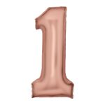 Rose gold mat balon broj 1 sa helijumom – elegantni satenski folija balon za rođendan