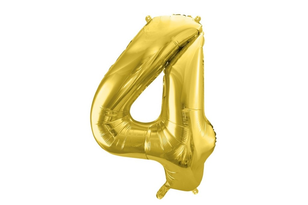 Zlatni balon broj 4 sa helijumom – sjajni zlatni folija balon u obliku broja 4 veličine 102cm