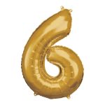 zlatni balon broj 6 sa helijumom 102cm