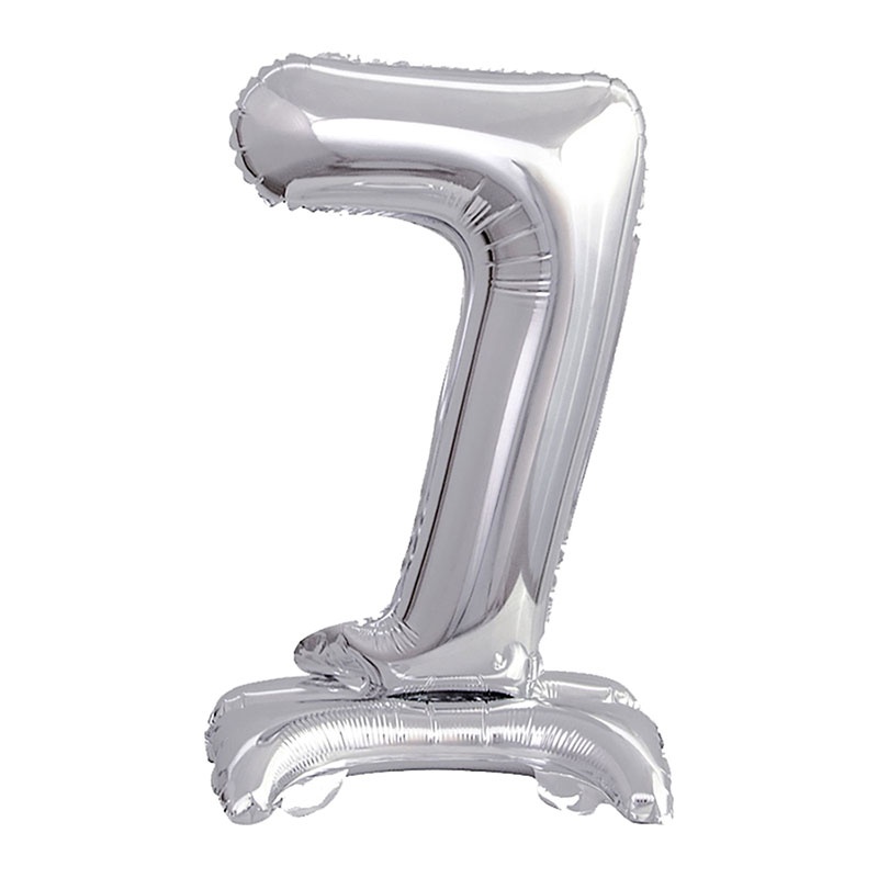 srebrni balon broj 7 sa postoljem mali 102cm za dekoraciju stola