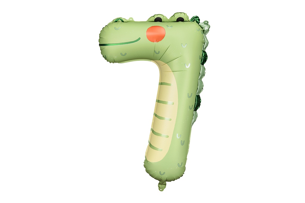 Balon broj 7 krokodil sa helijumom – zeleni folija balon u obliku broja 7 sa motivom krokodila