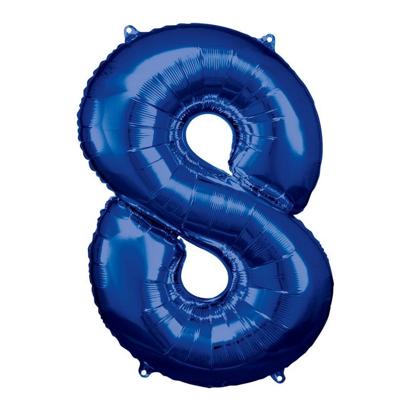 Tamno plavi balon broj 8 sa helijumom – sjajni folija balon tamno plave boje u obliku broja 8