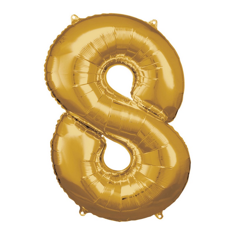 Zlatni balon broj 8 sa helijumom – sjajni zlatni folija balon u obliku broja 8
