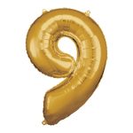 Zlatni balon broj 9 sa helijumom – sjajni zlatni folija balon u obliku broja 9