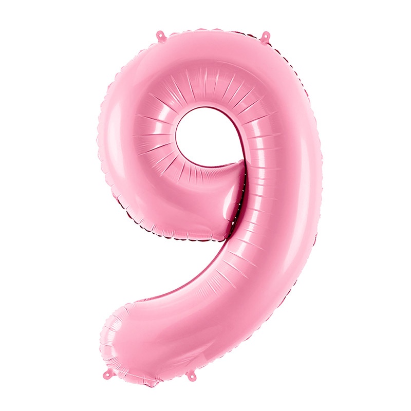 Roze balon broj 9 sa helijumom – pastelno roze sjajni folija balon u obliku broja 9