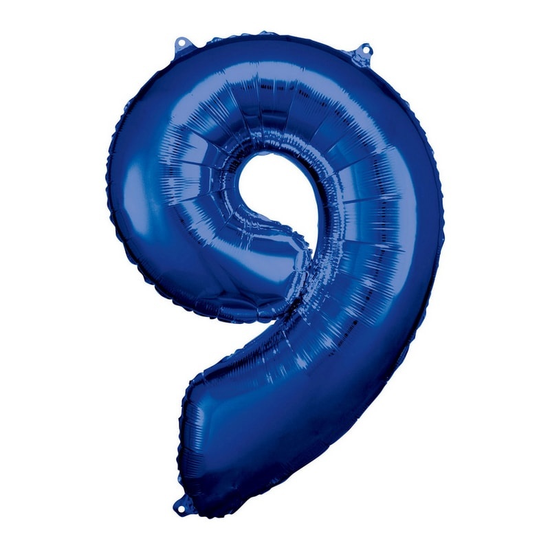 Tamno plavi balon broj 9 sa helijumom – sjajni tamno plavi folija balon u obliku broja 9