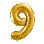 zlatni balon broj 9 sa helijumom 102cm