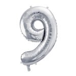 Srebrni balon broj 9 sa helijumom – sjajni srebrni folija balon u obliku broja 9 veličine 102cm