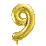 Zlatni balon broj 9 sa helijumom – sjajni zlatni folija balon u obliku broja 9 veličine 102cm