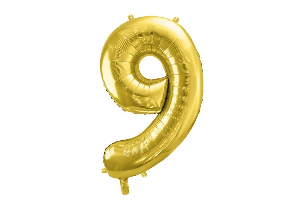 Zlatni balon broj 9 sa helijumom – sjajni zlatni folija balon u obliku broja 9 veličine 102cm