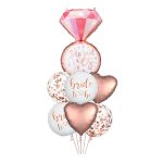 Buket balona za devojačko veče sa prstenom i konfetama – dijamantski prsten, She said yes, Bride to be i rose gold srca