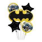 Buket sa velikim žuto-crnim Batman logom i dva okrugla Batman balona uz dve crne sjajne zvezde