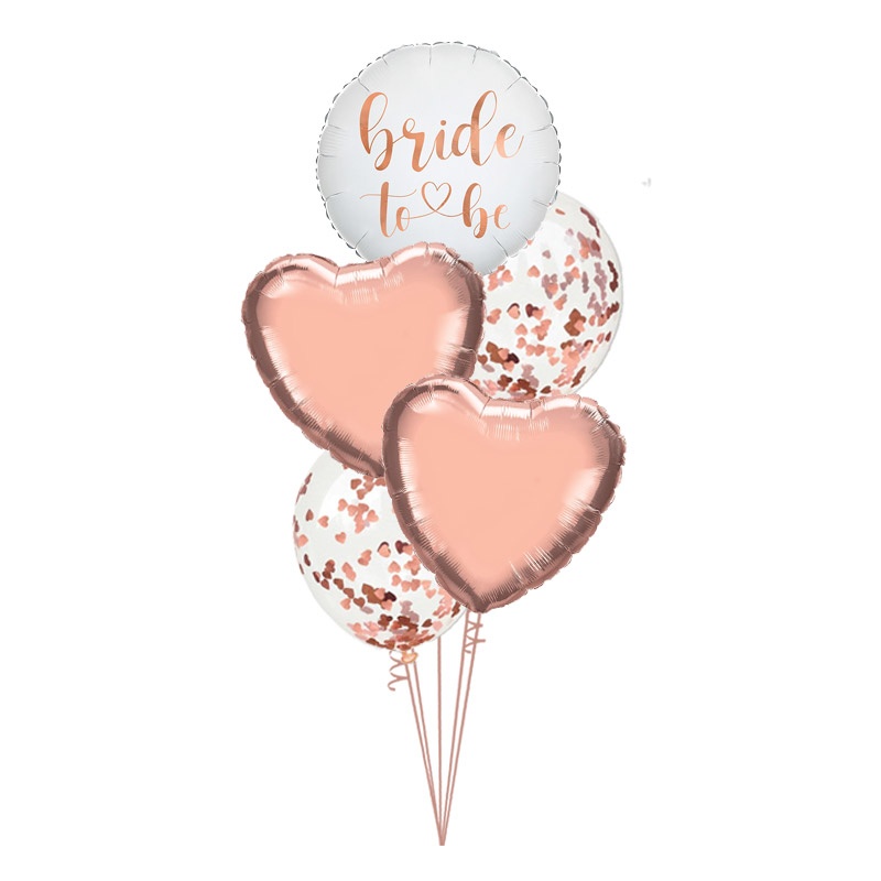 buket balona za devojačko veče sa helijumom – rose gold srca, bride to be balon i konfete