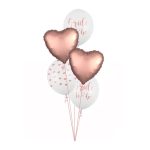 Buket balona za devojačko veče rose gold – 5 balona sa helijumom, mat rose gold srce, konfete