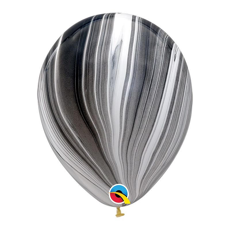 Crni agate latex balon 28cm sa mermernim efektom i prelivom boja