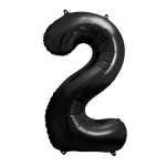 Crni balon broj 2 sa helijumom – sjajna crna metalik folija balon, 102cm