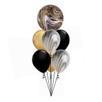 Crno-zlatni marble buket sa orbz balonom zlatnih valova, marble i chrome gumenim balonima