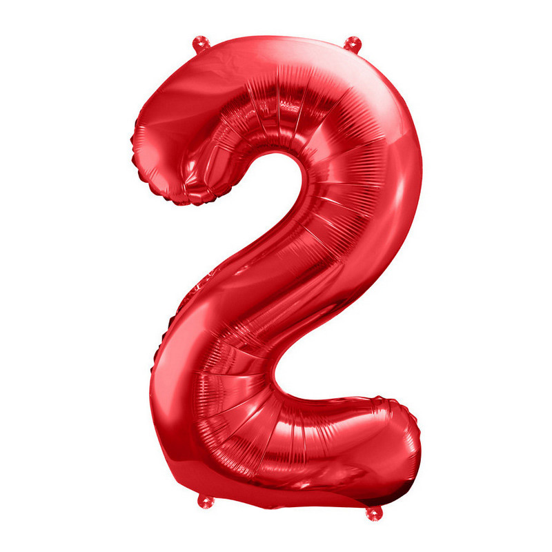 Crveni balon broj 2 sa helijumom – sjajni crveni metalik folija, 102cm