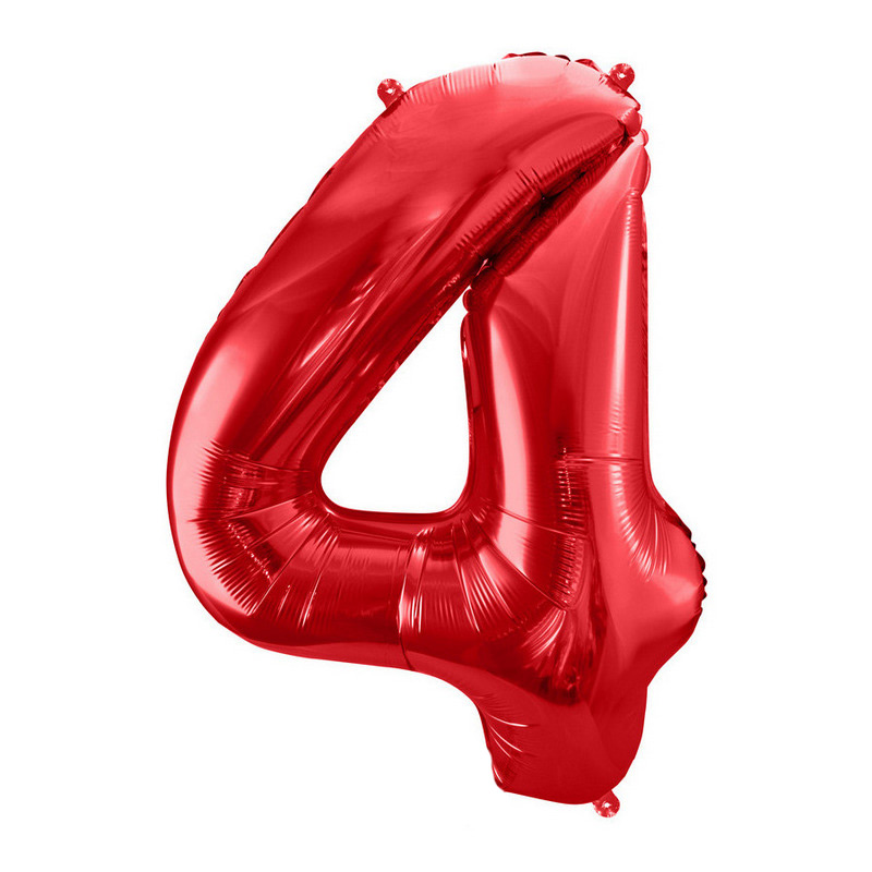 Crveni balon broj 4 sa helijumom – sjajni crveni metalik folija, 102cm