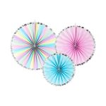 Dekorativne rozete jednorog 3 kom – rainbow pastel rozeta, pastel roze i svetlo plava rozeta sa srebrnim ivicama