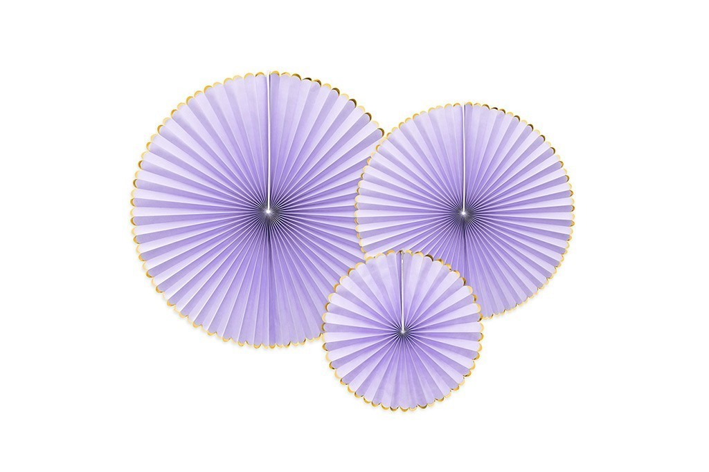 Dekorativne rozete ljubičaste 3 kom – tri pastel lavanda rozete sa zlatnim rubom
