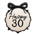 Balon happy 30 za trideseti rođendan sa helijumom – elegantni crno-beli folija balon sa mašnom i natpisom Happy 30