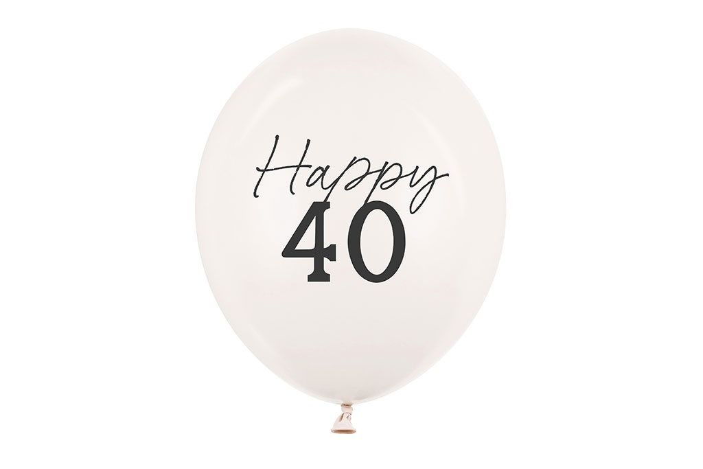 Balon happy 40 za četrdeseti rođendan – beli latex balon sa crnim natpisom 102cm