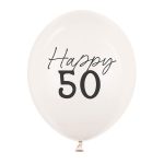 Balon happy 50 za pedeseti rođendan – beli latex balon sa crnim natpisom Happy 50