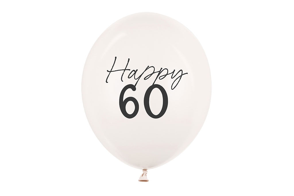 Balon happy 60 za šezdeseti rođendan – beli latex balon sa crnim natpisom 102cm