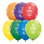 Šareni latex balon sa Happy Birthday natpisom tortom i svećicama napunjen helijumom