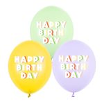 Pastelni latex balon sa Happy Birthday natpisom napunjen helijumom sa tegom