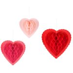Honeycomb srca 3 kom – tri 3D honeycomb srca u roze, tamno crvenoj i pastel roze