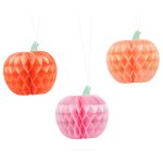 Honeycomb tikve 3 kom – tri 3D papirne saće tikve u narandžastoj, breskva i roze boji